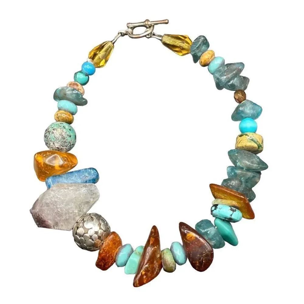 Sterling silver 925 bead turquoise quartz chips beaded bracelet